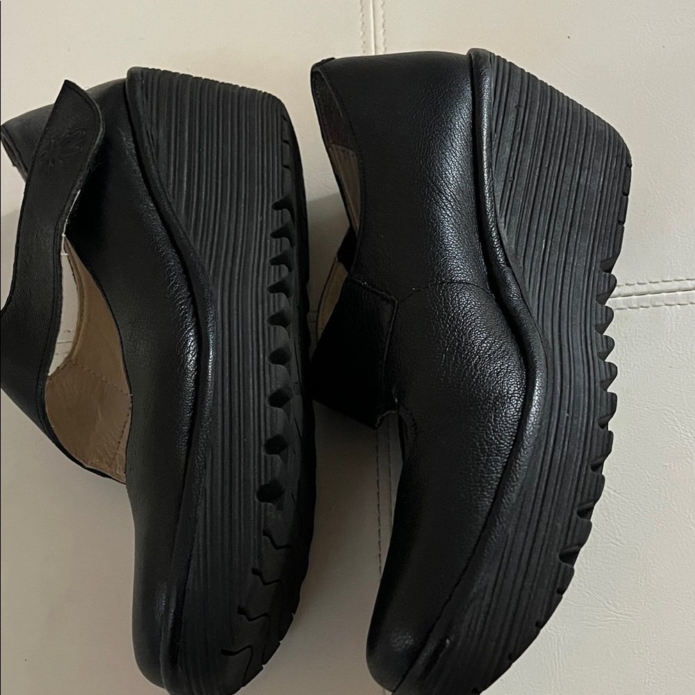 FLY London Women's Black Leather Mary Jane Wedge - Picture 3 of 4